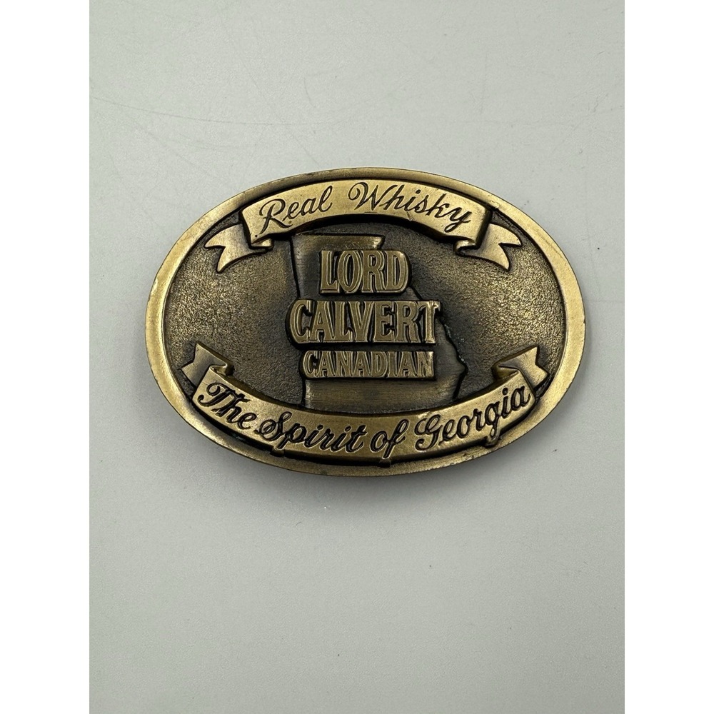 VTG Lord Calvert Belt Buckle‎ Whisky Spirit Of South Georgia Brass Real Whiskey